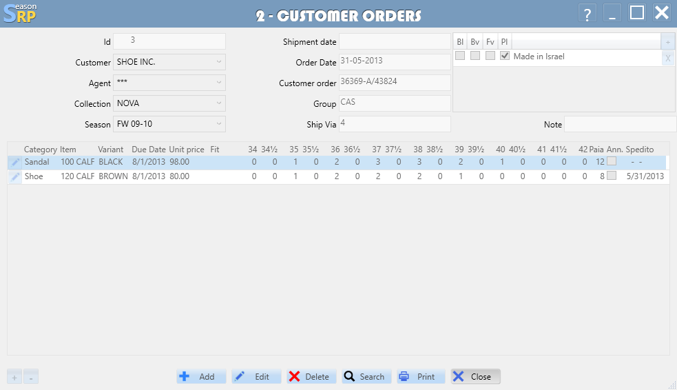customer order