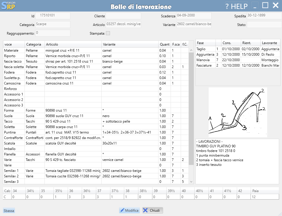 ERP software calzature stampa bolle di lavorazione