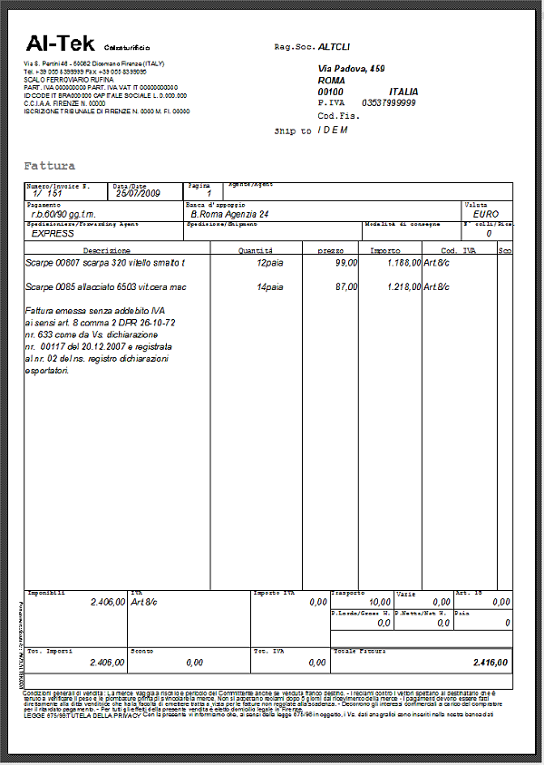 Stampa fattura