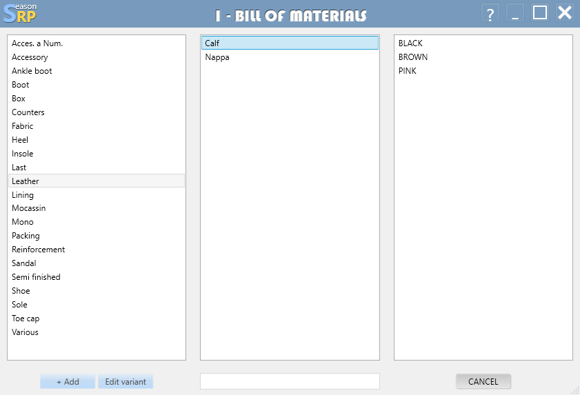 Bill of materials component selection