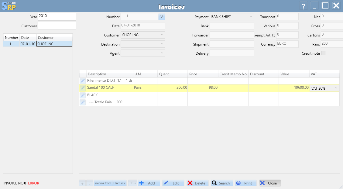 Customer invoice
