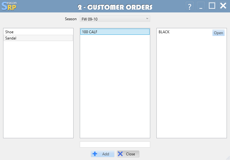 Customer order style selection