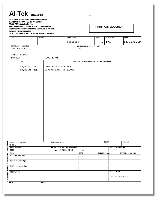 Shipping note report