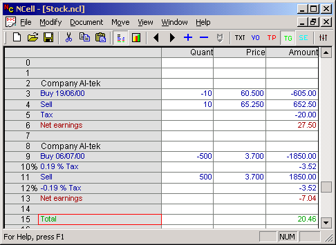 NCell spreadsheet stock exchange